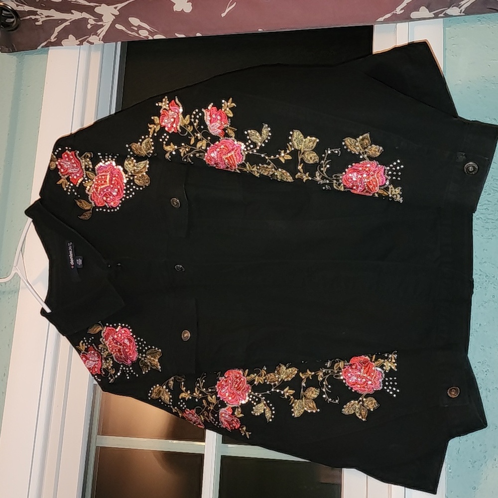 DENIM 24/7 BLACK BLINGED OUT JEAN JACKET 24W